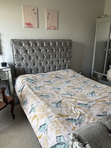 Velvet sleigh double bed - velvet,