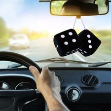 Fuzzy Fluffy Dice Black Car Mirror Novetly-Accessory New #2 Black N8W6