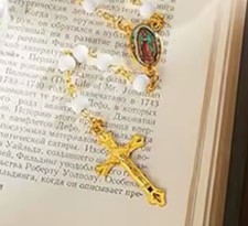 Scented Rosary, White - Red - Gold (Blessed By Priest)
