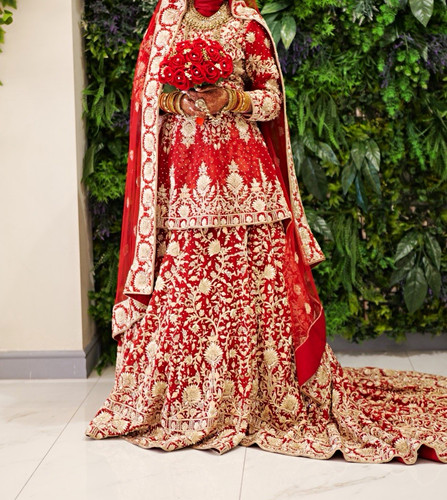 Heavy red bridal lehenga - red,