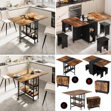 Folding Rustic Retro Industrial Drop Leaf Kitchen Dining Table and 4 Chairs Set