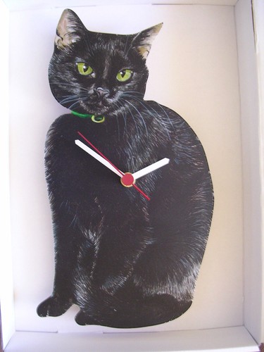Wood board cat wall - board, clock.new