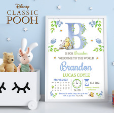 Personalised Winnie The Pooh New Baby Wall Print • Pooh Bear Nursery Prints Gift