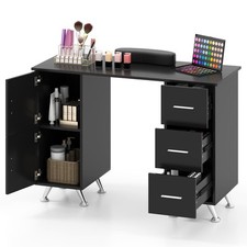 Costway Manicure Table Nail Desk Nail Tech Table Station with 8 Metal Legs-Black