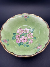 Vintage Grindley Cream Petal Bowl – Hand-Painted Floral – Green & Pink – England