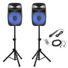 Vonyx VPS102A Bluetooth Party Speaker With Lights 10" 600W Set & Stands