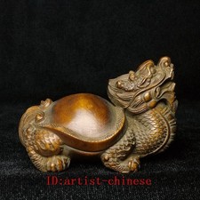 L 7 CM Old Chinese boxwood hand carved Dragon Turtle figurine Statue decoration