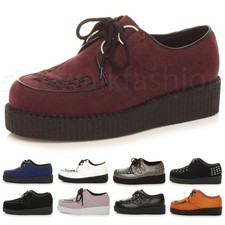Womens ladies flat platform wedge lace up goth punk creepers shoes boots size
