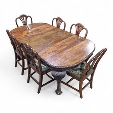 Antique mahogany dining table - carved wood 6 seater Claw & ball feet
