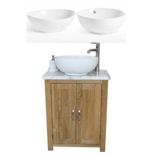 Solid Oak Bathroom Vanity Unit | Bathroom Slimline Cabinet | White Marble Workto