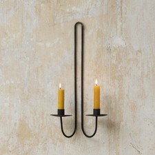 Wall Hung Candle Sconce, Metal Taper Dinner Candleholder, Rustic 2 Arm Holder