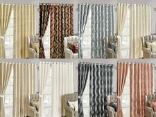Jacquard Curtains Ring Top Eyelet Luxury Pair Fully Lined Ready Made Tiebacks