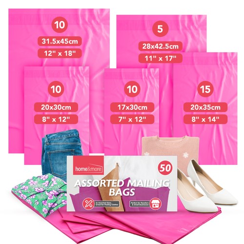 Pink mailing bags - 50, mixed