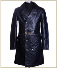 German Major General Blue Men's Designer Military WW2 Real Cowhide Leather Coat