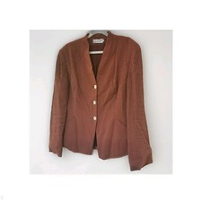 Ladies Medium Vintage Blazer Pocket Jacket Mandarin Collar Burnt Orange