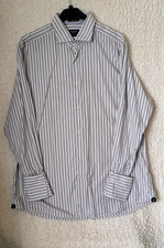 Hackett London white beige blue long sleeve shirt size XL striped collar Men