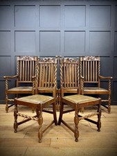 Set of 6 Antique Oak Barley