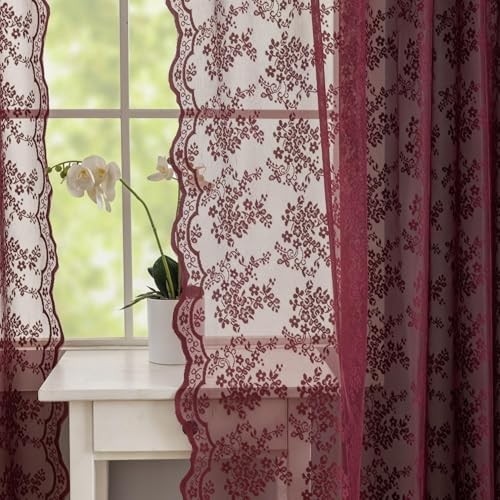 Wine red lace curtains 90 - ,