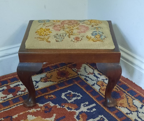 Vintage upholstered footstool - vintage,