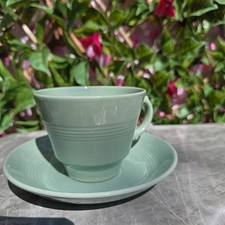 Vintage Woods Beryl Ware War Time Green Utility Tea Cup And Saucer 3x3½"