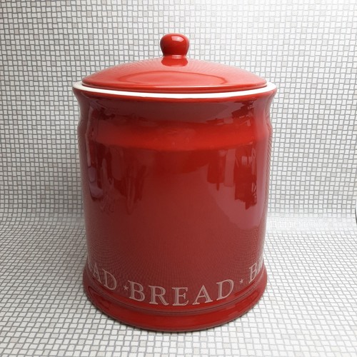 Red ceramic bread - bin, large