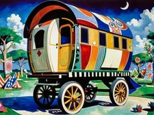 Art Gypsy Wagon Blank Card A5 Greeting Cards Birthday Anniversary Thanks Sorry