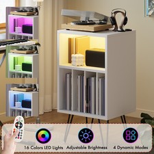Smilesun Record Player Stand w/ LED Vinyl Storage Cabinet Turntable Stand Table