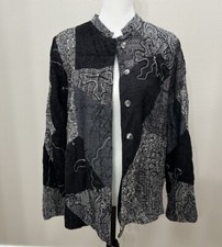 Laura Ashley Woman 1X Blazer Jacket Gray Black White Patchwork Buttons Career