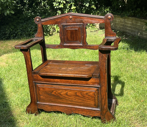 Edwardian oak hall settle - edwardian,