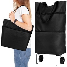 Collapsible Rolling Shopping Bag W/Wheels Reusable Folding Shopping Cart Trolley