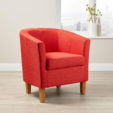 Orange Fabric Tub Chair Wooden