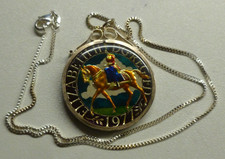 Enamelled 1977 EIIR Silver Jubilee Crown in Sterling Silver mount & chain: boxed