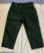 Men’s Dark Bottle Green 100% Cotton Cropped Button Fly Trousers Albam Size 32