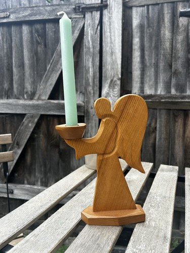 Wooden angel candle holder - wooden,