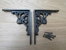 Rustic iron shelf brackets shelving vintage old style fancy decorative pair