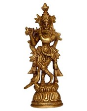 Brass Statue Of Lord Krishna With Flute for Blessing Happiness Health & Wealth