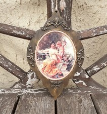 Shabby chic picture plaque  / wall ornament, handmade  - Cherub in flower garden