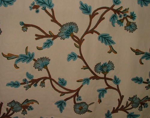 Crewel work curtain fabric - crewel,