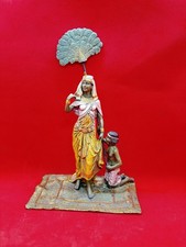 Magnificent Cold Painted Bronze In Form Of Egiption Queen & A Boy Signed Bergman