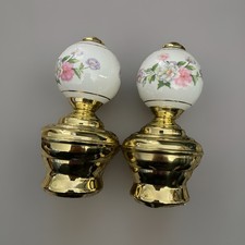 Porcelain Antique Brass And Floral Bed Post Knobs Set Of 2