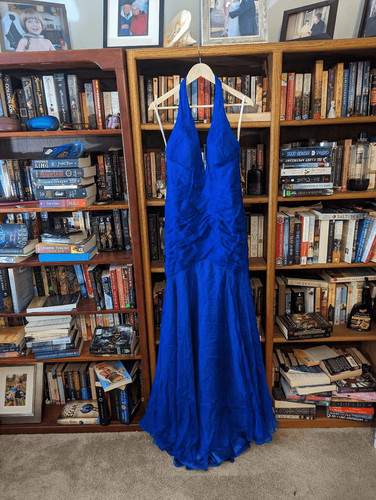Jovani blue silk - chiffon, drop