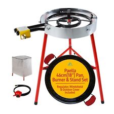 Paella Pan Set. Gas Burner & Tripod Stand Full Kit. 12 Servings (46cm, 18-inch).
