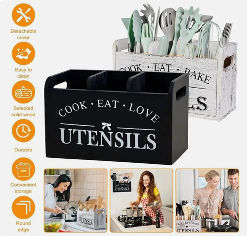 Wooden kitchen utensil holder - wooden,