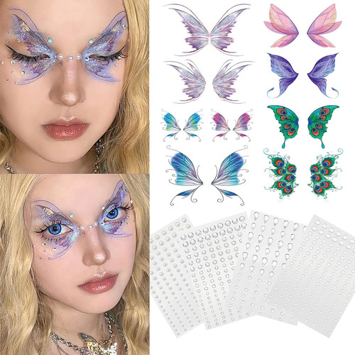 8pcs face jewels butterfly - face,