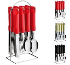 24pc Cutlery Dinner Set Rack Forks Teaspoons Tea Spoons Drainer With Metal Stand