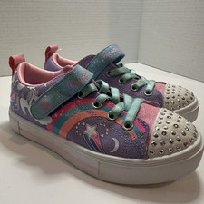 Skechers Girls Sz1 Twinkle Toes Shoes No Tie Elastic Lace Lights Unicorn Rainbow