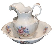 Vintage China Jug And Basin Wash Bowl Set Floral Design Ceramic Bed Bath