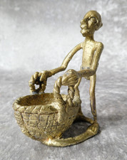 Ashanti Ghana African Bronze / Brass Tribal Made Fish Basket Figurine 10cm