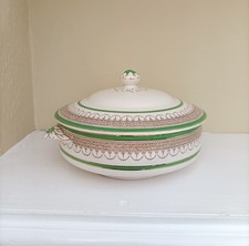 Losol Ware Keeling Claremont Green Gold Art Deco Tureen Lidded Bowl - Chip Lid