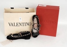 VALENTINO GARAVANI BALLERINA ROCKSTUD BALLET FLAT SHOES - BLACK